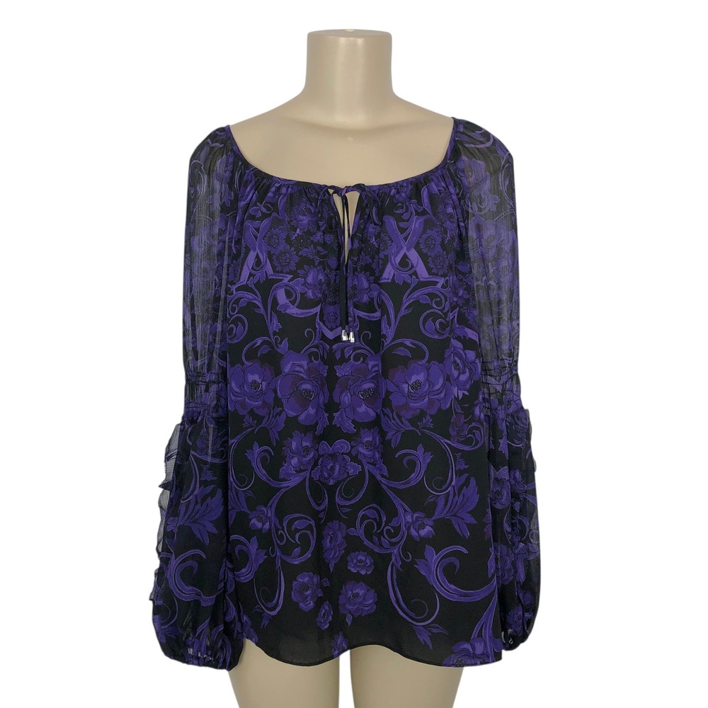 INC Floral Rose Print Ruffle Sleeve Blouse Top Large Whimsigoth Gothic Witchy